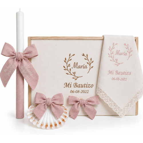 Nenel, conjunto de luxo para batismo personalizado, bambu, rosa