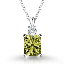 (【August】Light Green Diamond, White gold) Women's S925 Sterling Silver Square 12 Birthstone Pendant Necklace, Minimalist Fashion Clavicle Chain