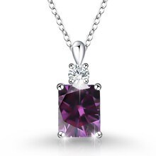(【February】Purple Diamond, Gold color) Women's S925 Sterling Silver Square 12 Birthstone Pendant Necklace, Minimalist Fashion Clavicle Chain
