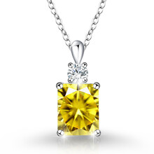 (【November】 Yellow Diamond, White gold) Women's S925 Sterling Silver Square 12 Birthstone Pendant Necklace, Minimalist Fashion Clavicle Chain