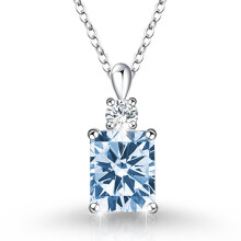 (【March】Light Blue Diamond, Gold color) Women's S925 Sterling Silver Square 12 Birthstone Pendant Necklace, Minimalist Fashion Clavicle Chain