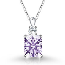 (【June】Light Purple Diamond, Gold color) Women's S925 Sterling Silver Square 12 Birthstone Pendant Necklace, Minimalist Fashion Clavicle Chain
