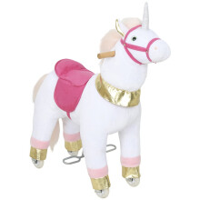 Kids Rocking Horse, Plush Walking Horse with Wheels, Ride On Unicorn Toy for Ages 3-5 Years Old, White