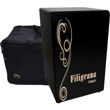 Cajon Flamenco Filigrana Compas, tapa de abedul de 3mm, acabamento preto com capa