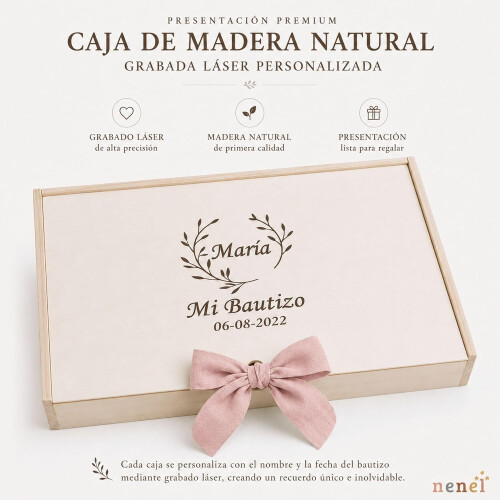 Nenel, conjunto de luxo para batismo personalizado, bambu, rosa 2