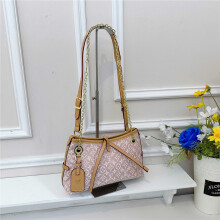 (Pink) Women's Color Printed Chain Tote Bag Contrast Color Leather Decoration HOBO Hobo Bag