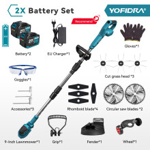 YOFIDRA grastrimmer, 9 inch, draadloos, borstelloze motor, verstelbaar, voor Makita accu
