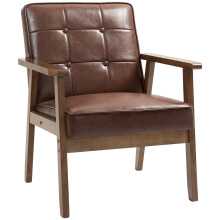 Homcom fauteuil, 64x73x81 cm, bruin kunstleer, rubberhout frame, 120 kg draagvermogen