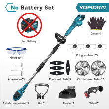 YOFIDRA Grasmaaier, 9 inch, draadloos, borstelloos, verstelbaar, voor Makita accu