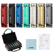 East top Diatonic Harmonica Set of 7, 10 Holes Blues Harmonica T003 Mouth Organ set, A, B, C, D, E, F and G key harmonicas for Adults, Beginner, Profe