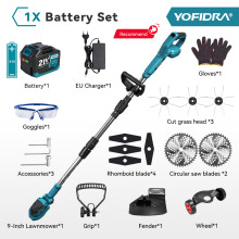 YOFIDRA draadloze grastrimmer, 9 inch, borstelloze motor, verstelbaar, voor Makita accu