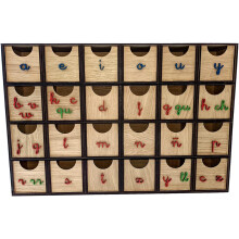Caixa de Sons Montessori, material educativo para consciência fonológica, madeira, 50,5 x 34 x 9,5 cm