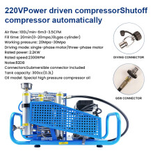 TUXING PCP luchtcompressor, 100L/min, 220V Auto Stop, voor duiken en brandbestrijding