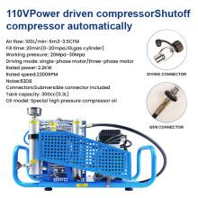 TUXING PCP luchtcompressor, 100L/min, 110V Auto Stop, voor duiken en brandbestrijding