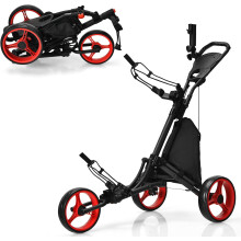COSTWAY Carrinho de Golfe de Empurrão, Dobrável, com 3 Rodas, Bolsa de Alumínio, Guarda-chuva Ajustável e Porta-copos