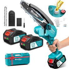 Seesii mini kettingzaag 15,2 cm, draadloos, 800 W koper motor, inclusief 2 x 21V 4000 mAh accu's voor tuinonderhoud