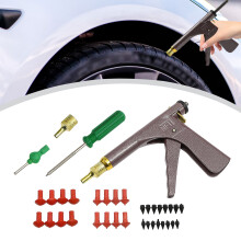 Bandenreparatieset, bandenreparatiepistool voor tubeless banden, met 16 paddenstoelenpluggen en gereedschapskist