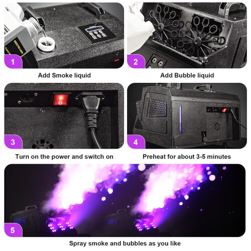Smoke Machine, 1500W Bubble Machine with RGB Effects 2