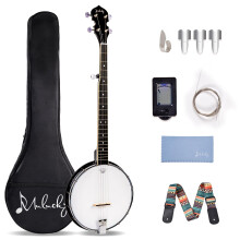 Mulucky 5 String Banjo, Full Size with 24 Brackets, Open Back, Geared 5th Tuner, Beginner Kit Included, MB1107