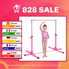 HOMCOM Barre fixe de gymnastique enfant, acier et bois de hêtre, hauteur réglable 92-150 cm, Violet