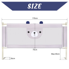 Barrière de lit pour bébé, Cadre en métal, Tissu respirant, Gris clair, 175 CM
