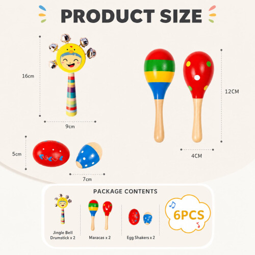 Maracas, 6Pcs Colourful Percussion Instruments Set 1