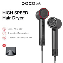 DOCO LAB Sèche-cheveux haute vitesse, Gris foncé, 110 000 tr/min, ions négatifs, silencieux et portable