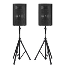 VONYX 10” Passive DJ PA Speaker Pair Kit with Adjustable Stands – 500W Max, 2-Way System, Stage-Ready, Carpeted Cabinet, PA/DJ/Live/Event Use, 35m