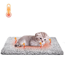 Self Heating Cat Bed Mat, Washable Pet Sleeping Pad 50x40cm, Soft Warm Cat & Small Dog Crate Cushion with Removable Cover, Grey