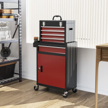 Homcom gereedschapswagen, rood en zwart, staal, met 6 laden en wielen voor werkplaats en garage