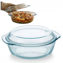 EstiloHome Auflaufform Glas 2,5 L rund mit Glasdeckel – Borosilikatglas, backofen-, mikrowellen- und spülmaschinenfest