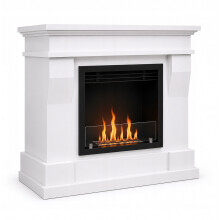 EstiloHome Ethanol Kamin OXFORD Weiß 110 x 90 cm – Standkamin mit Portal und 1,5 L Brenner, Bioethanol Kamin ohne Schornstein