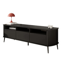EstiloHome TV-Lowboard MIKADO 150 cm Schwarz mit Rillenfront – TV-Schrank mit 3 Türen und Ablagen für Wohnzimmer