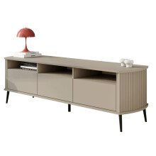 EstiloHome TV-Lowboard MIKADO 150 cm Kaschmir mit Rillenfront – TV-Schrank mit 3 Türen und Ablagen für Wohnzimmer