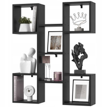 EstiloHome Wandregal TALLO 82 x 100 cm Schwarz – Bücherregal zum Aufhängen, 18 mm Platten, bis 20 kg