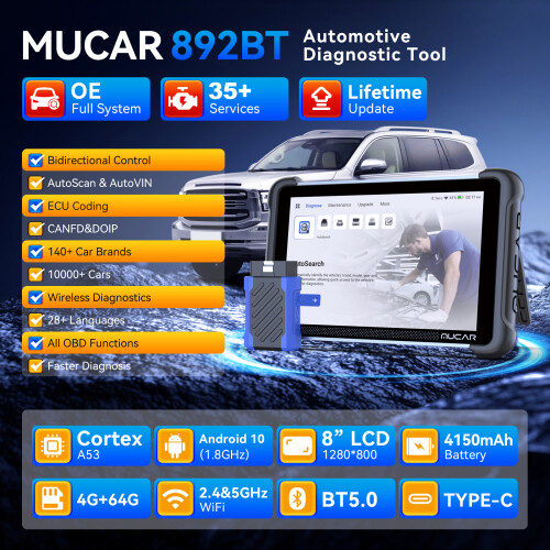 MUCAR 892BT OBD2 diagnosetool, AI-ondersteuning, bidirectionele besturing en ECU-codering voor auto 2