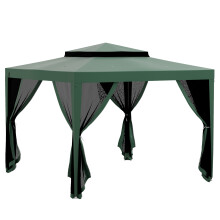 Outsunny tuintent, 3x3 m, met dubbel dak en 4 zijdelingse muskietengaasjes, groen
