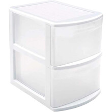 Tradineur, cómoda Tamesis de 2 gavetas, plástico, 40 x 28,5 x 39 cm, branco
