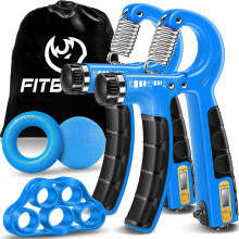 FitBeast Hand Grip Strengthener Workout Kit (5 Pack), 2 Forearm Grip Adjustable Resistance Hand Gripper, Finger Stretcher, Grip Ring & Stress Relief G