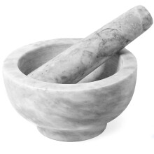 Conjunto de almofariz com pilão, mármore natural, 11 cm de diâmetro e 6 cm de altura, para moer especiarias e ervas
