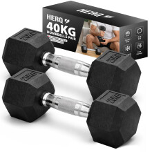 HERQ Hex Dumbbells Set | Rubber Coated Dumbbell Pair | Anti-Roll Free Weights for Home Gym | Ergonomic Grip Weights Set for Strength Training, Fitness