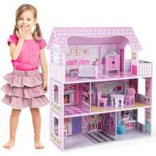 RELAX4LIFE Casa de Bonecas em Madeira, 3 Andares e 5 Quartos, Rosa, 62 x 27 x 70 cm