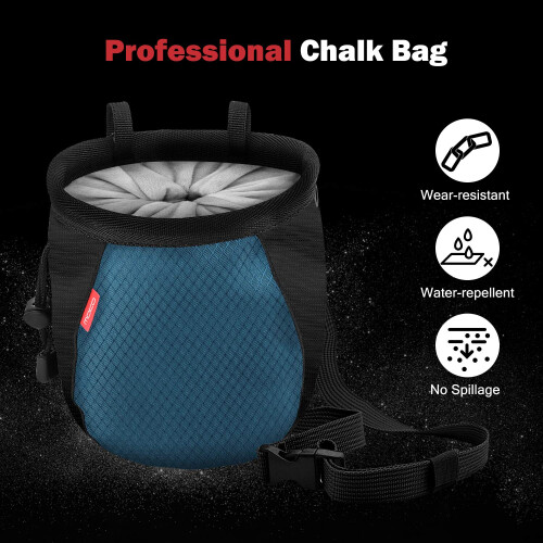 MoKo Rock Climbing Chalk Bag, Drawstring, Black & Royal Blue 1