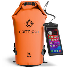 Earth Pak -Waterproof Dry Bag - Roll Top Dry Sack Keeps Gear Dry for Boating, Hiking, Camping and Fishing with Waterproof Phone Case (Orange, 55L)