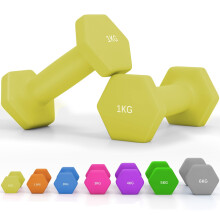 SPORTNOW Set of 2 Hex Dumbbells Neoprene with Non-Slip Grip 2x1kg Yellow