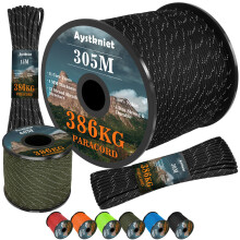 Aystkniet Reflective Paracord 850Ib, Outdoor Para Cord, Black, 30M