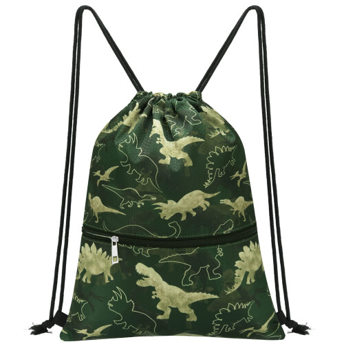 WAWSAM Kids Drawstring Gym Bag with Zippered Pocket String Backpack