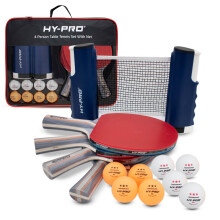 Hy-Pro Table Tennis Set – 4 Person Portable Ping Pong Set with Retractable Table Tennis Net, 4 Bats, 6 Balls & Carry Case, Quick Setup, Up to 170 cm