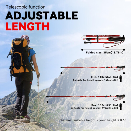 DOBESTS Folding Walking Poles 2 Pack, Lightweight Collapsible Hiking Poles 2