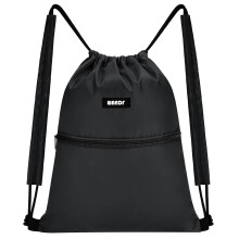 WANDF Drawstring Backpack with Shoulder Pad String Bag Sackpack Cinch Water Resistant Nylon for Gym Shopping Sport Yoga (Black)